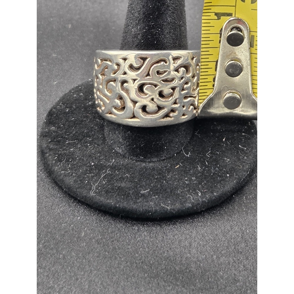 Sterling Silver 925 Stamped Scrolled Pattern Wide Band Ring Size 10.5 - Picture 7 of 7